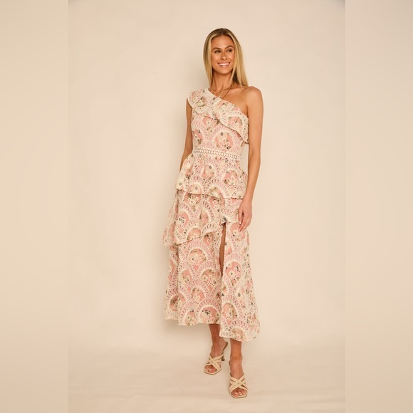 One-Shoulder Ruffle Lace Dress - Picture 1 of 3